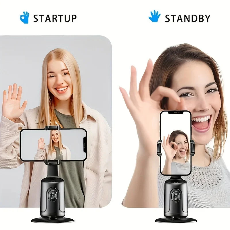 360° AI Gimbal Stabilizer with Auto Face Tracking — Phone Stand for YouTube & Live Video