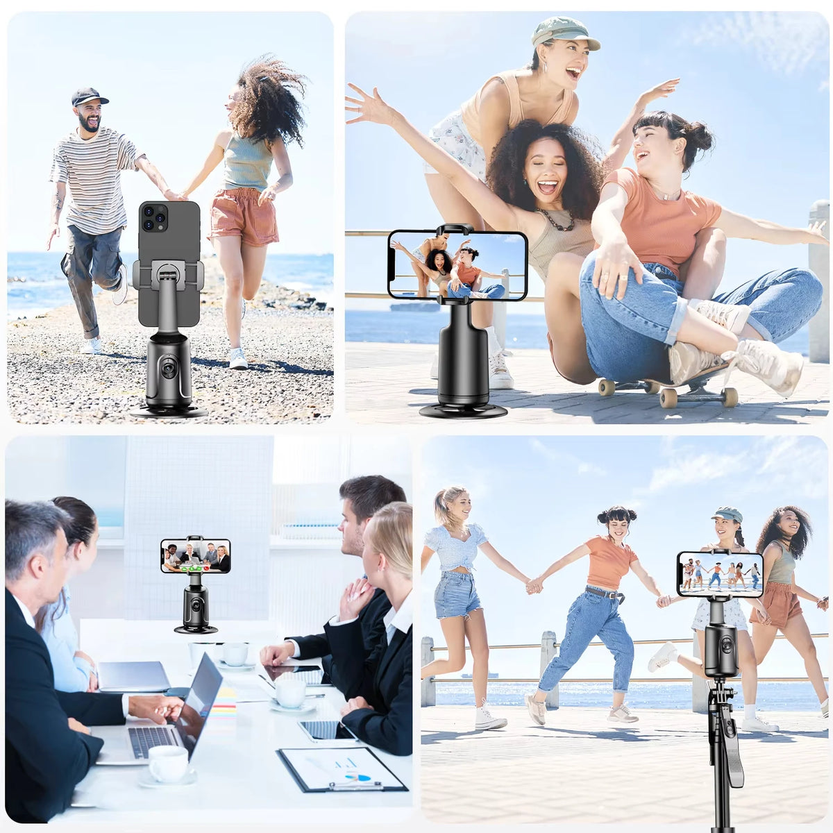 360° AI Gimbal Stabilizer with Auto Face Tracking — Phone Stand for YouTube & Live Video
