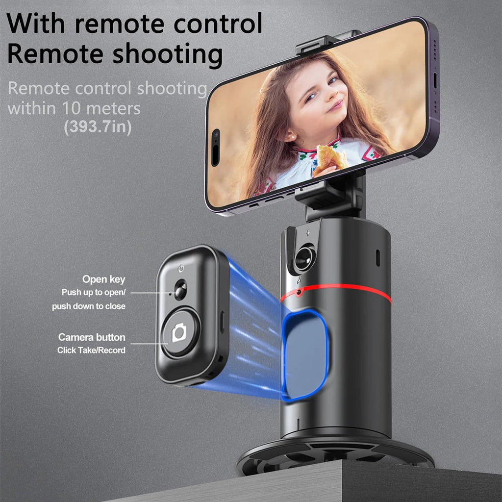 Auto Face Tracking Phone Stand — 360° Rotation for Vlogging & Live Streaming