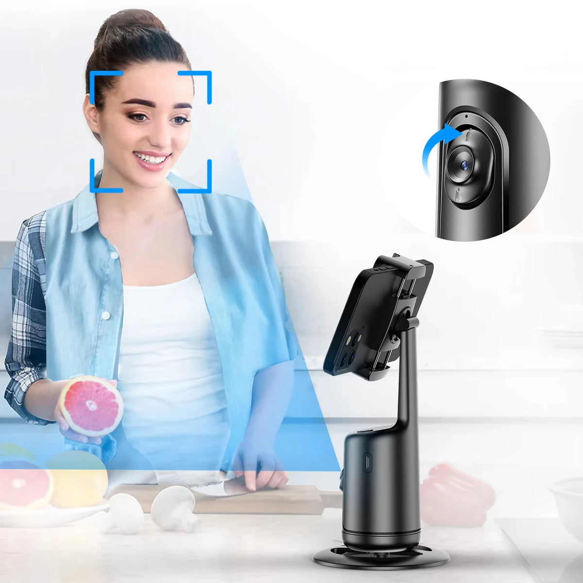 360° AI Gimbal Stabilizer with Auto Face Tracking — Phone Stand for YouTube & Live Video