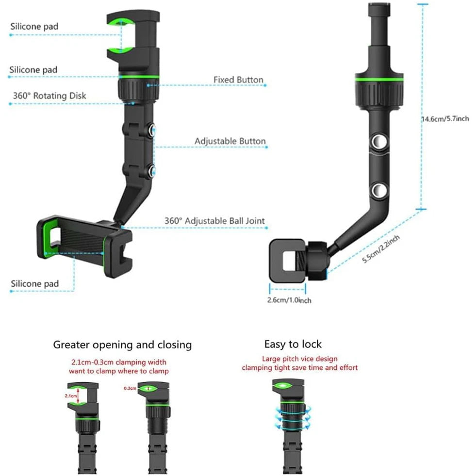 360° Rearview Mirror Phone Mount