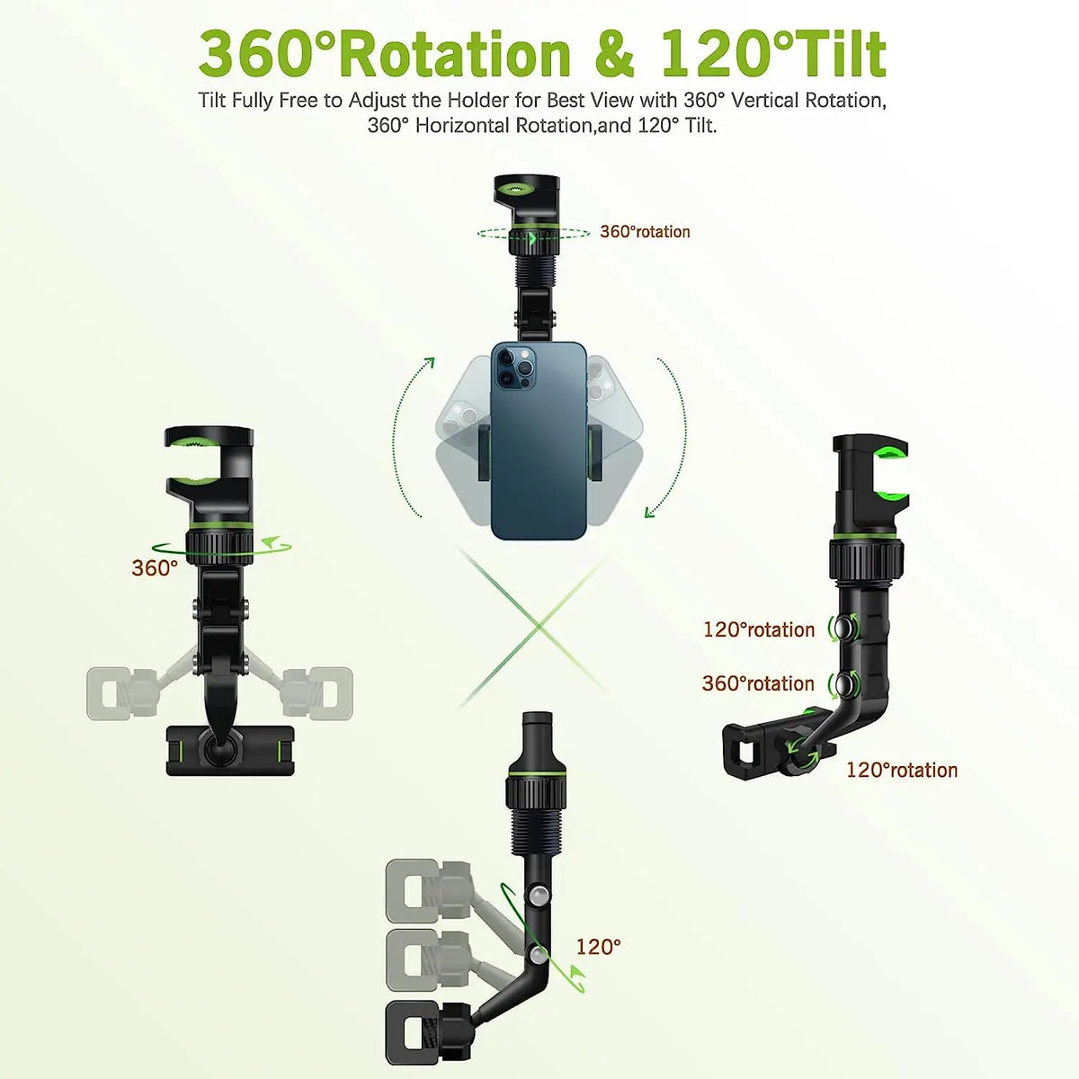 360° Rearview Mirror Phone Mount