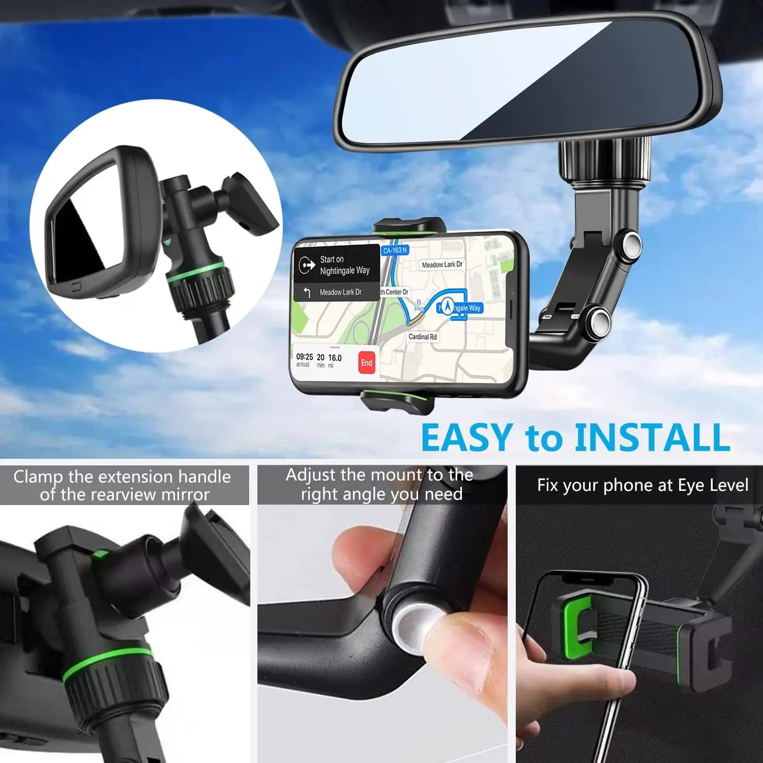 360° Rearview Mirror Phone Mount