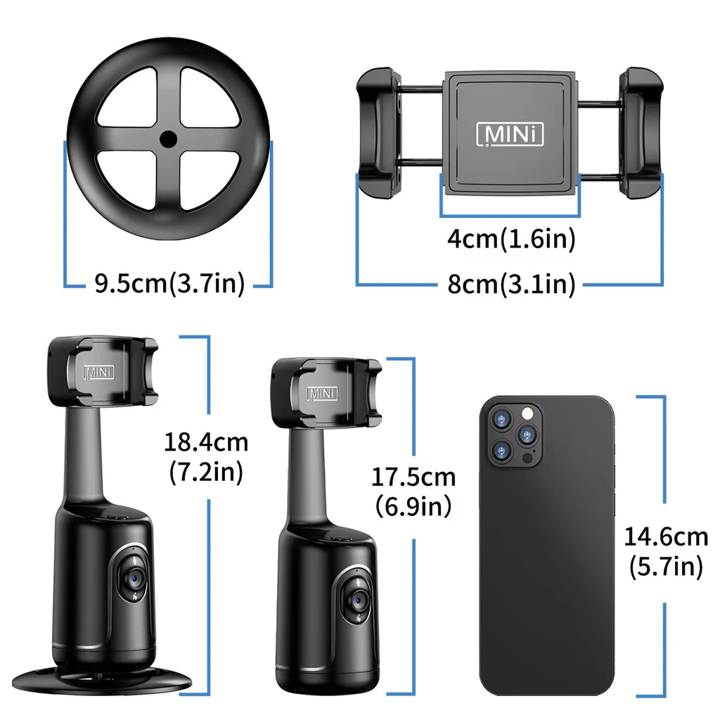 360° AI Gimbal Stabilizer with Auto Face Tracking — Phone Stand for YouTube & Live Video