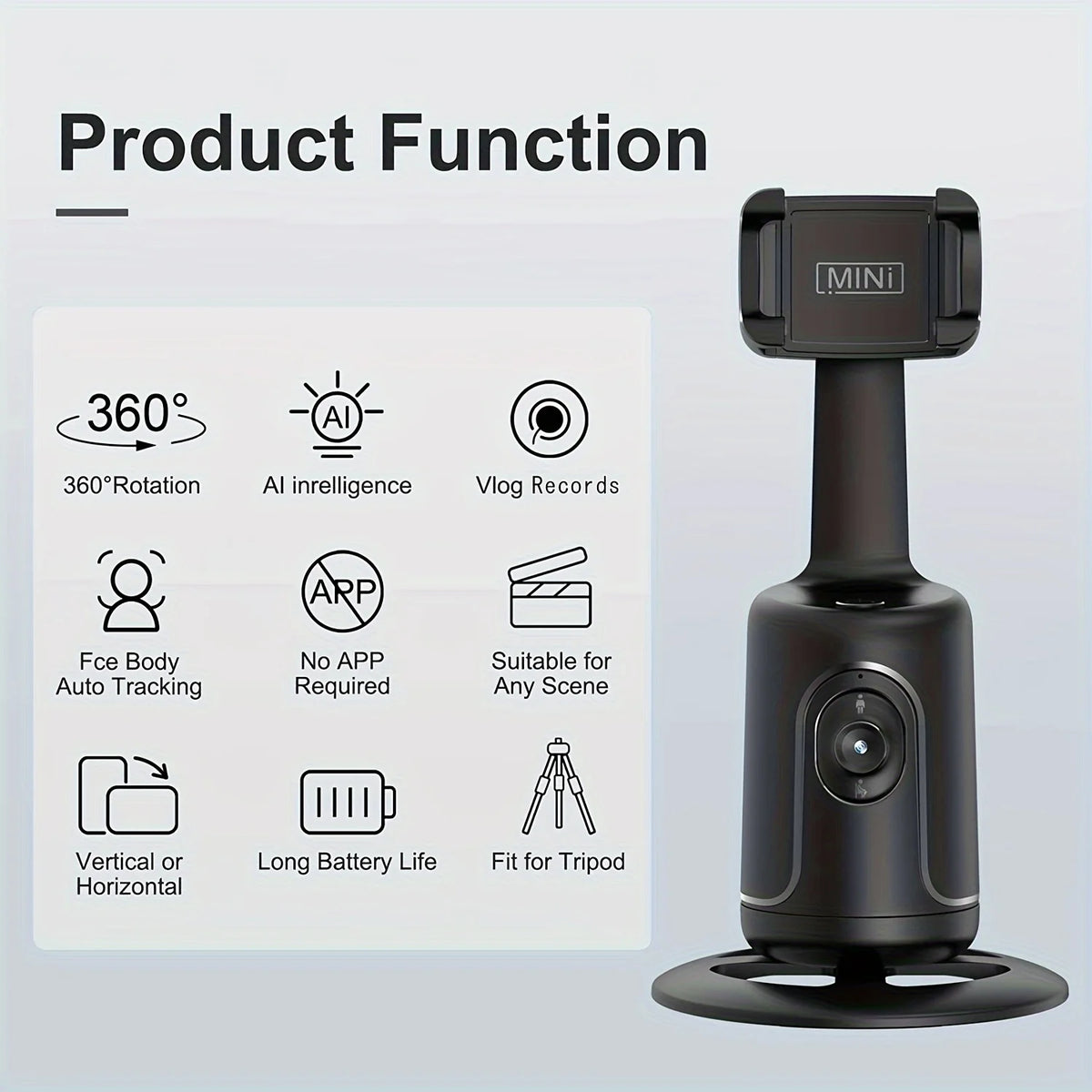 360° AI Gimbal Stabilizer with Auto Face Tracking — Phone Stand for YouTube & Live Video