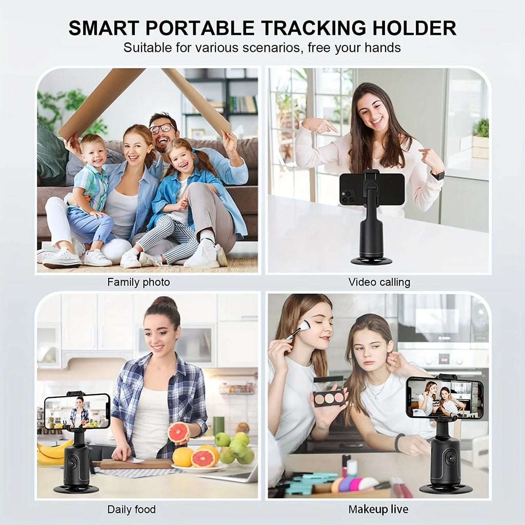 360° AI Gimbal Stabilizer with Auto Face Tracking — Phone Stand for YouTube & Live Video