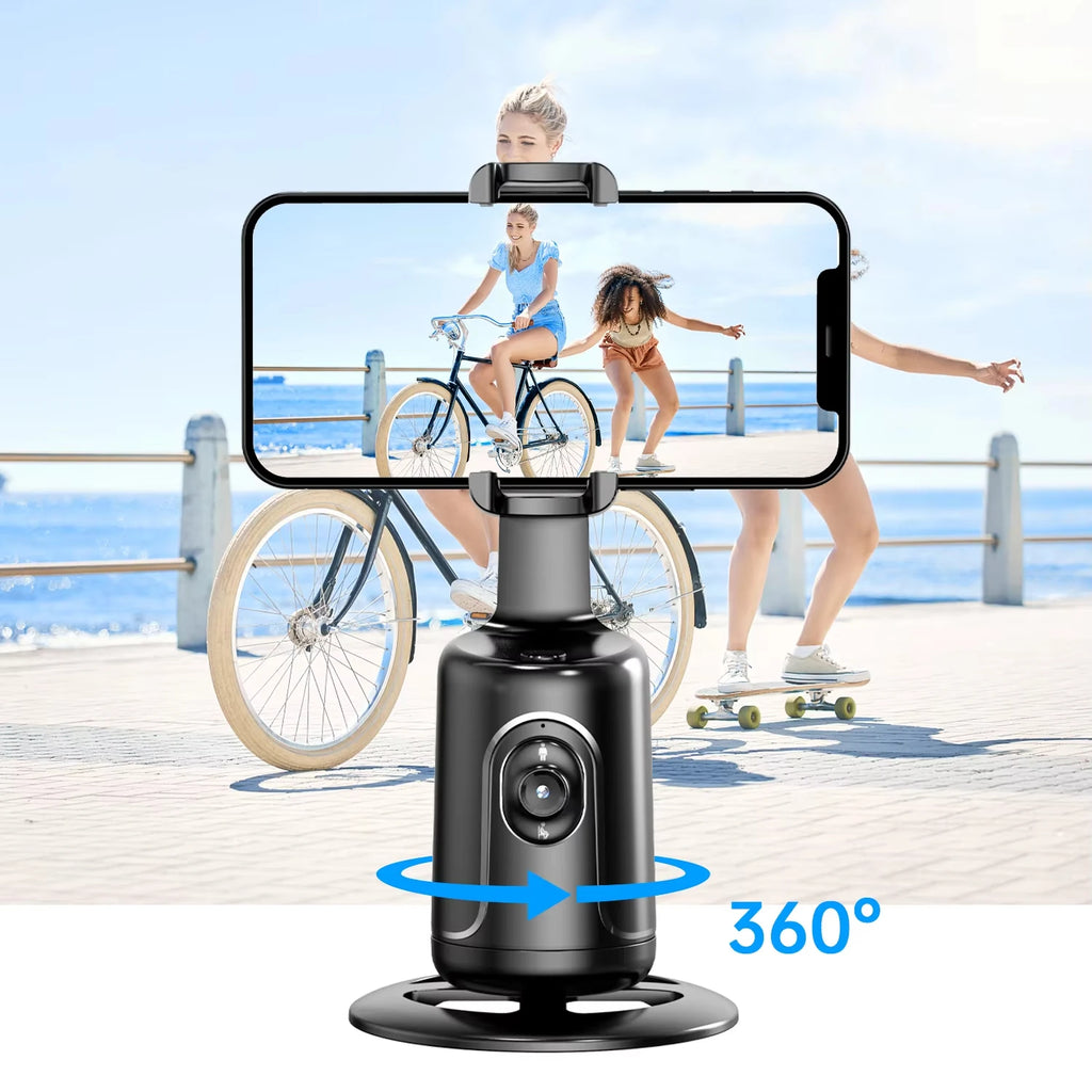 360° AI Gimbal Stabilizer with Auto Face Tracking — Phone Stand for YouTube & Live Video