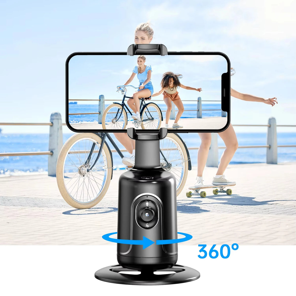360° AI Gimbal Stabilizer with Auto Face Tracking — Phone Stand for YouTube & Live Video