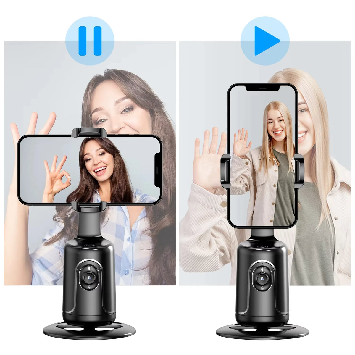 360° AI Gimbal Stabilizer with Auto Face Tracking — Phone Stand for YouTube & Live Video
