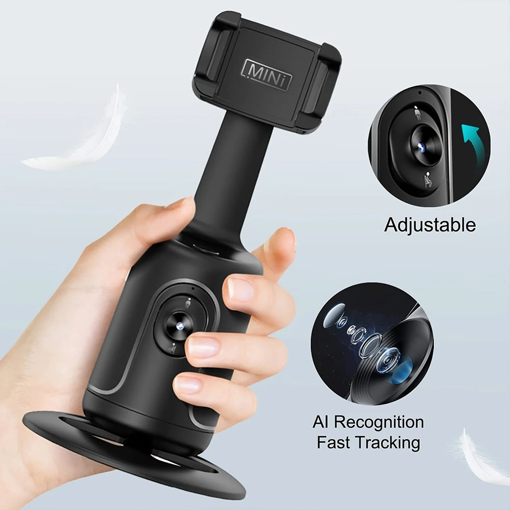 360° AI Gimbal Stabilizer with Auto Face Tracking — Phone Stand for YouTube & Live Video