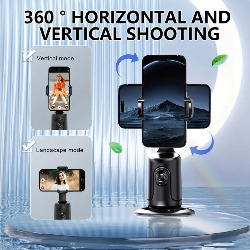 360° AI Gimbal Stabilizer with Auto Face Tracking — Phone Stand for YouTube & Live Video