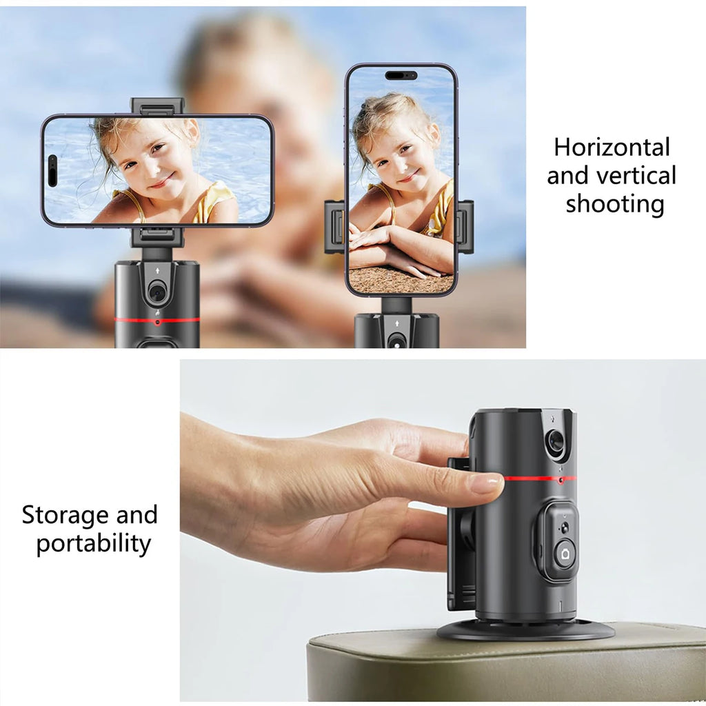 Auto Face Tracking Phone Stand — 360° Rotation for Vlogging & Live Streaming