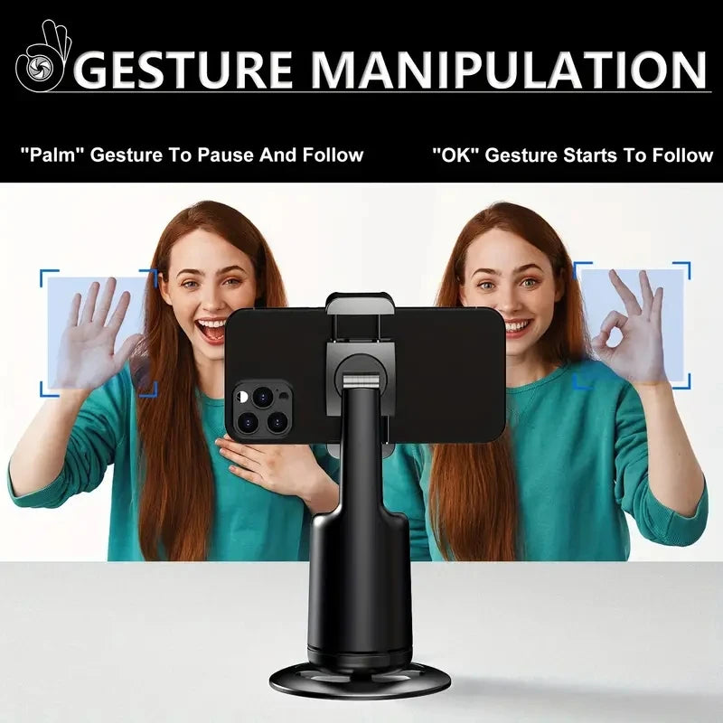 360° AI Gimbal Stabilizer with Auto Face Tracking — Phone Stand for YouTube & Live Video
